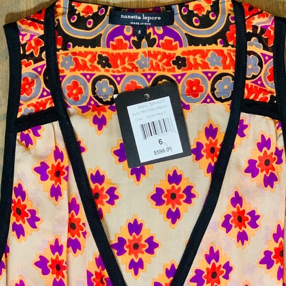 NANETTE LEPORE Long Sheer Dress Sz 6 Multi CoverUp Floral Sleeveless Pockets NWT - Picture 4 of 4